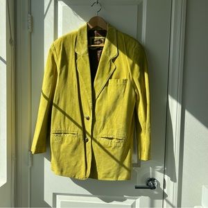 Vintage Suede Leather lime Green Lined Coat Size L
